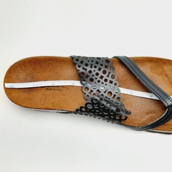 SONIA C. Italy Cork Low Wedge Heel Sandal Thong Sandal Black Geo Circle Sz 8 - Picture 11 of 12